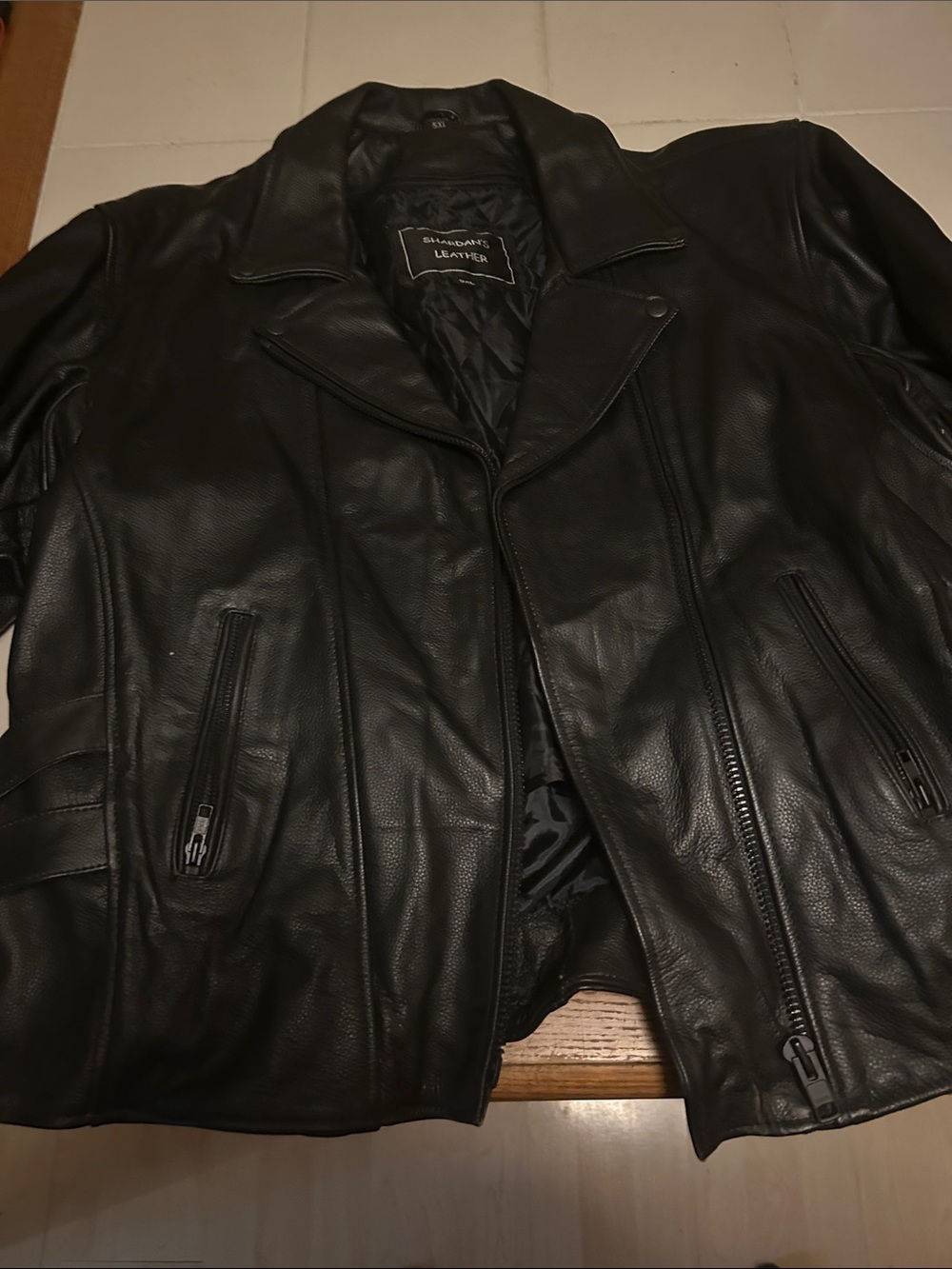 Black Leather Motorcycle Jacket - Classic Zipper Detail